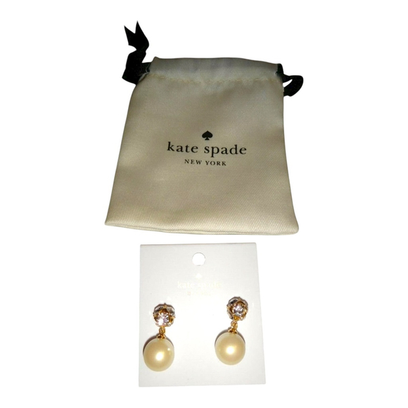 Kate Spade Lady Marmalade Drop Earrings Cream Pearl Crystals Gold Tone NWT - Picture 6 of 8